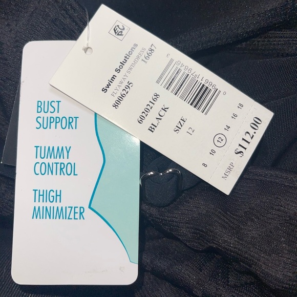 NEW Swim Solutions Women's Tummy-Control Flyaway Swimdress In Black Palm, Sz 12 - Picture 11 of 12